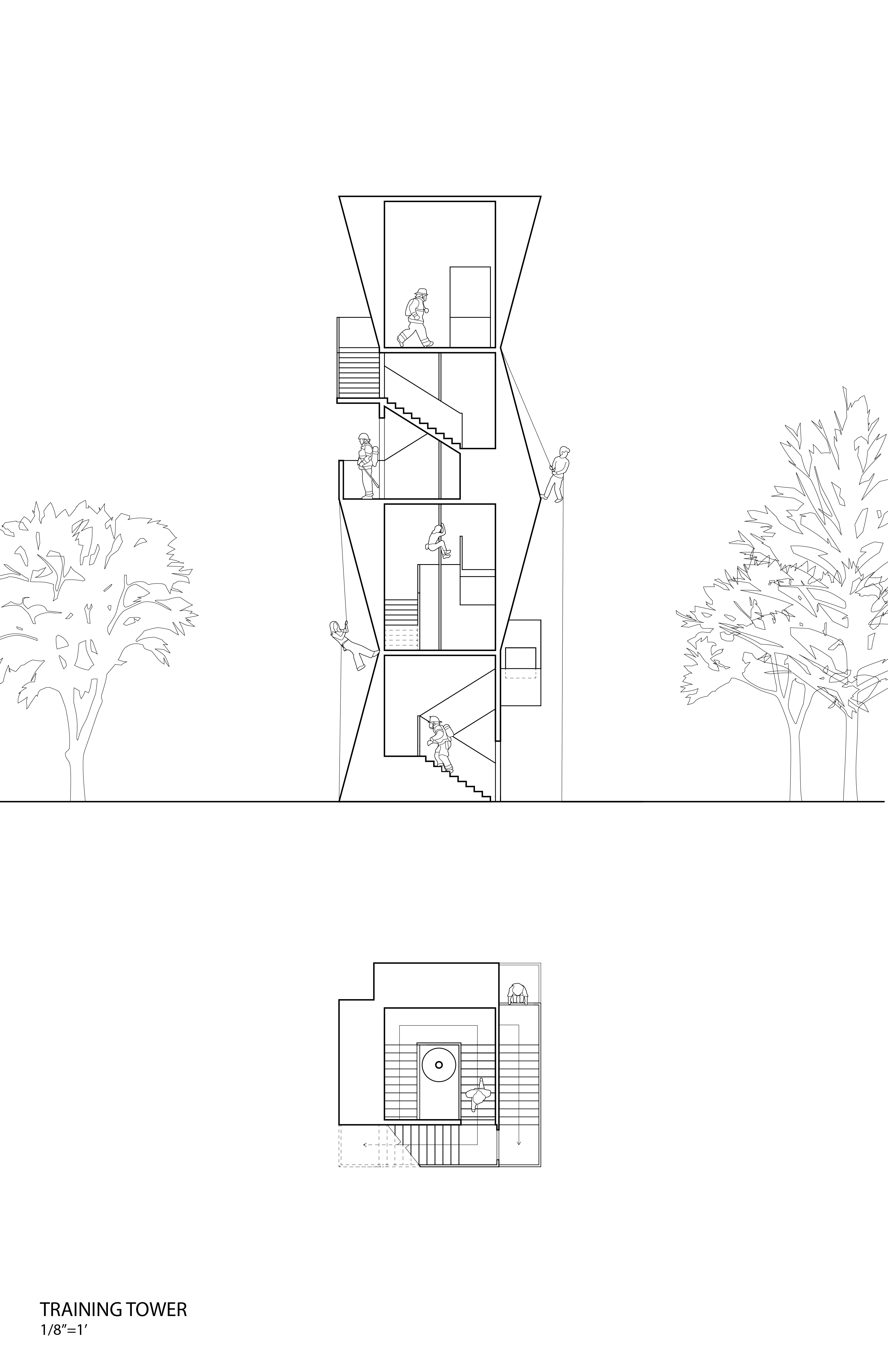 Architectural drawing of the training tower.